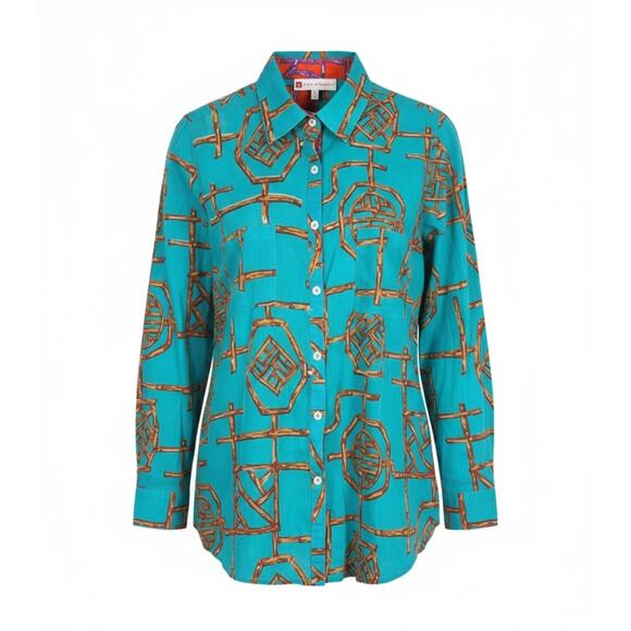 Jude Connally Womens M Coastal Tropical Preppy Artsy Geometric Button Up Shirt - Picture 1 of 8